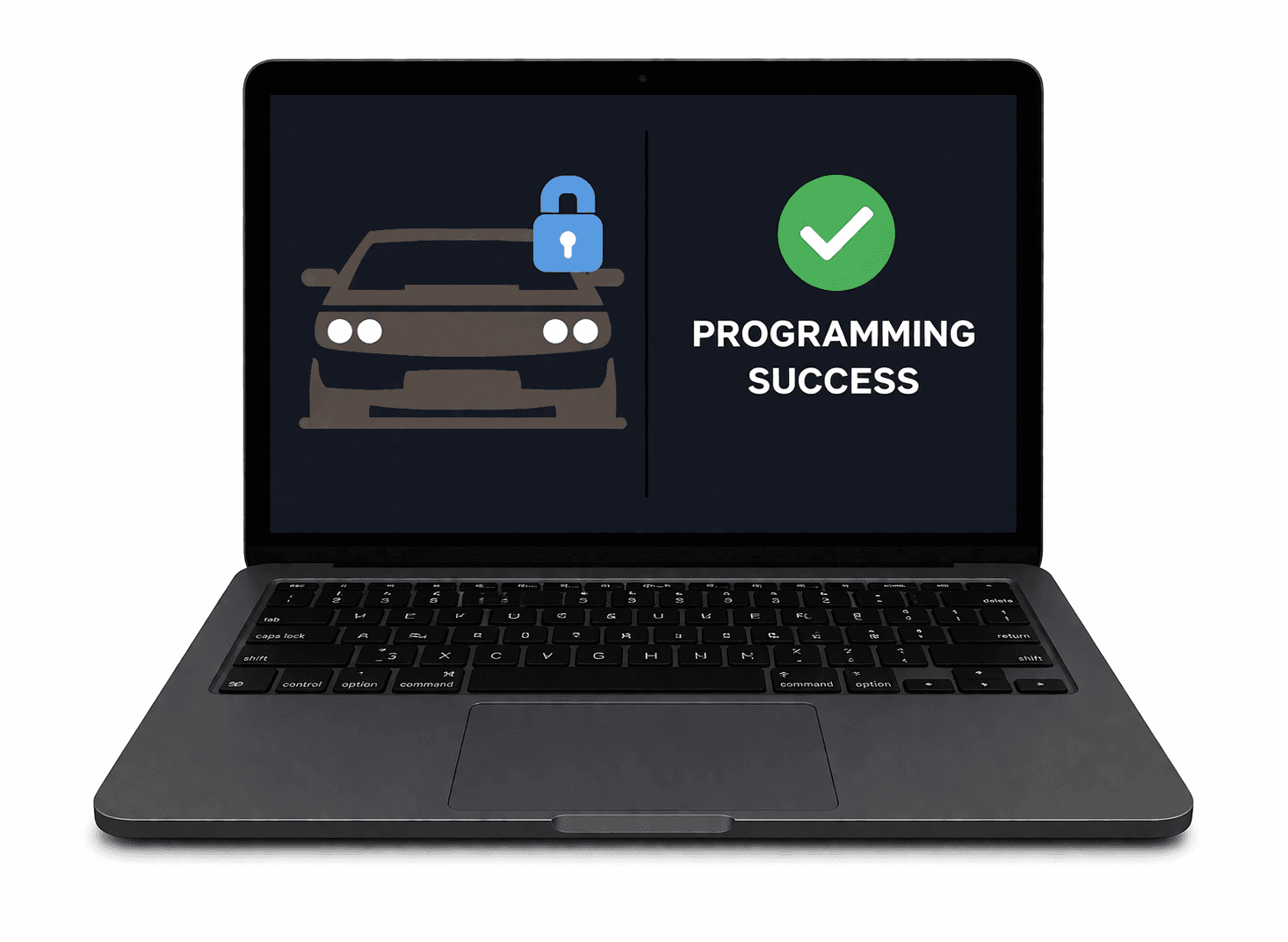 Laptop showing programming success
