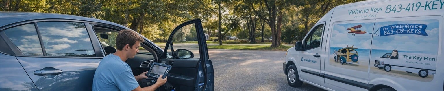 Lost car key replacement performed on site in the Charleston area using professional automotive locksmith equipment.